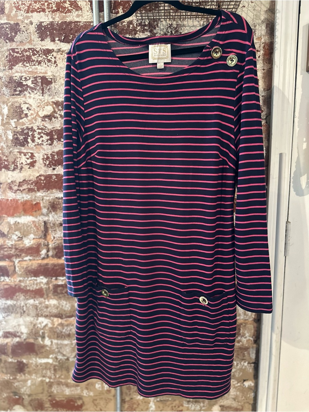 NWOT Sail to Sable Navy & Pink Striped Long Sleeve Dress